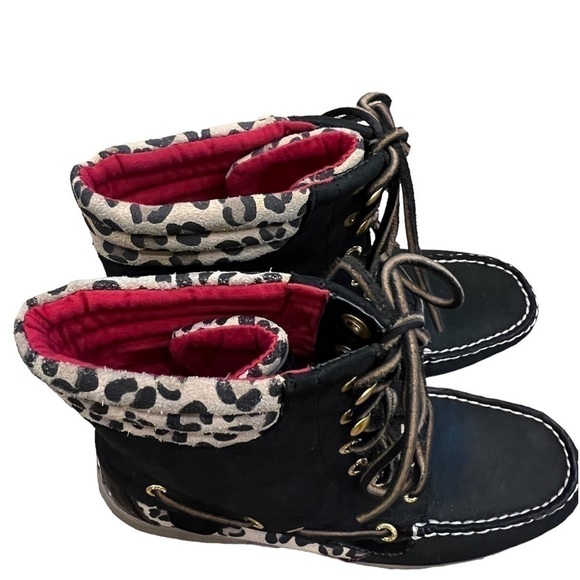 Sperry Top-Sider Duck Boots Womens 7.5 Black Leopard Lined Lace Up - Picture 15 of 16